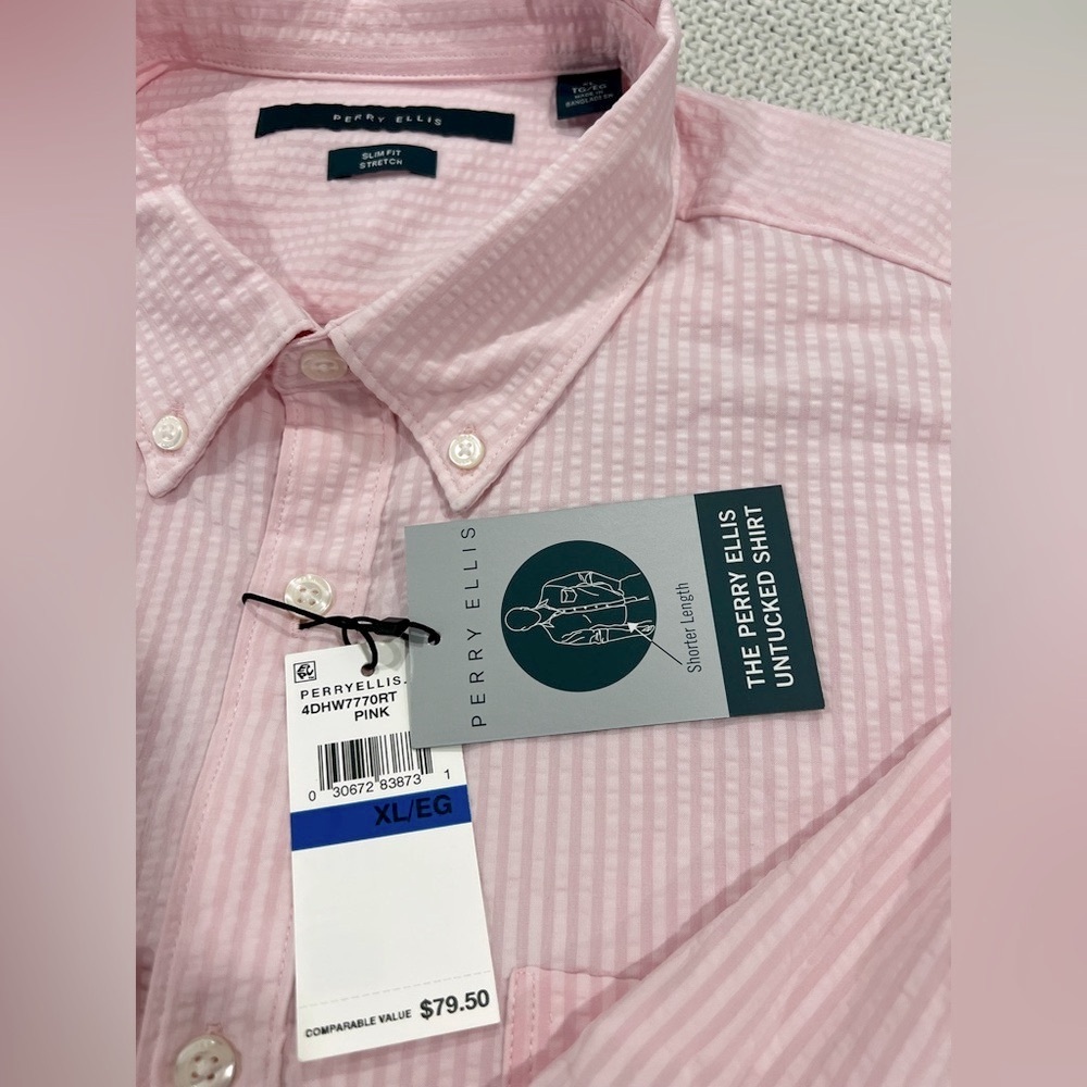 Perry Ellis Men's Light Pink Striped Button Down Shirt - Picture 5 of 11
